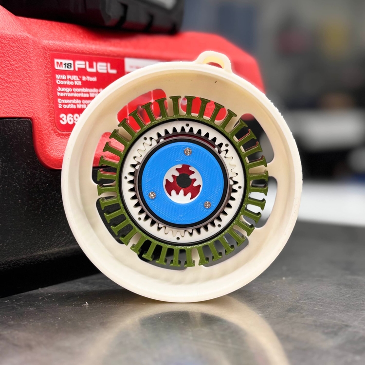 Internal view of the actuator showing the hand-wound stator.