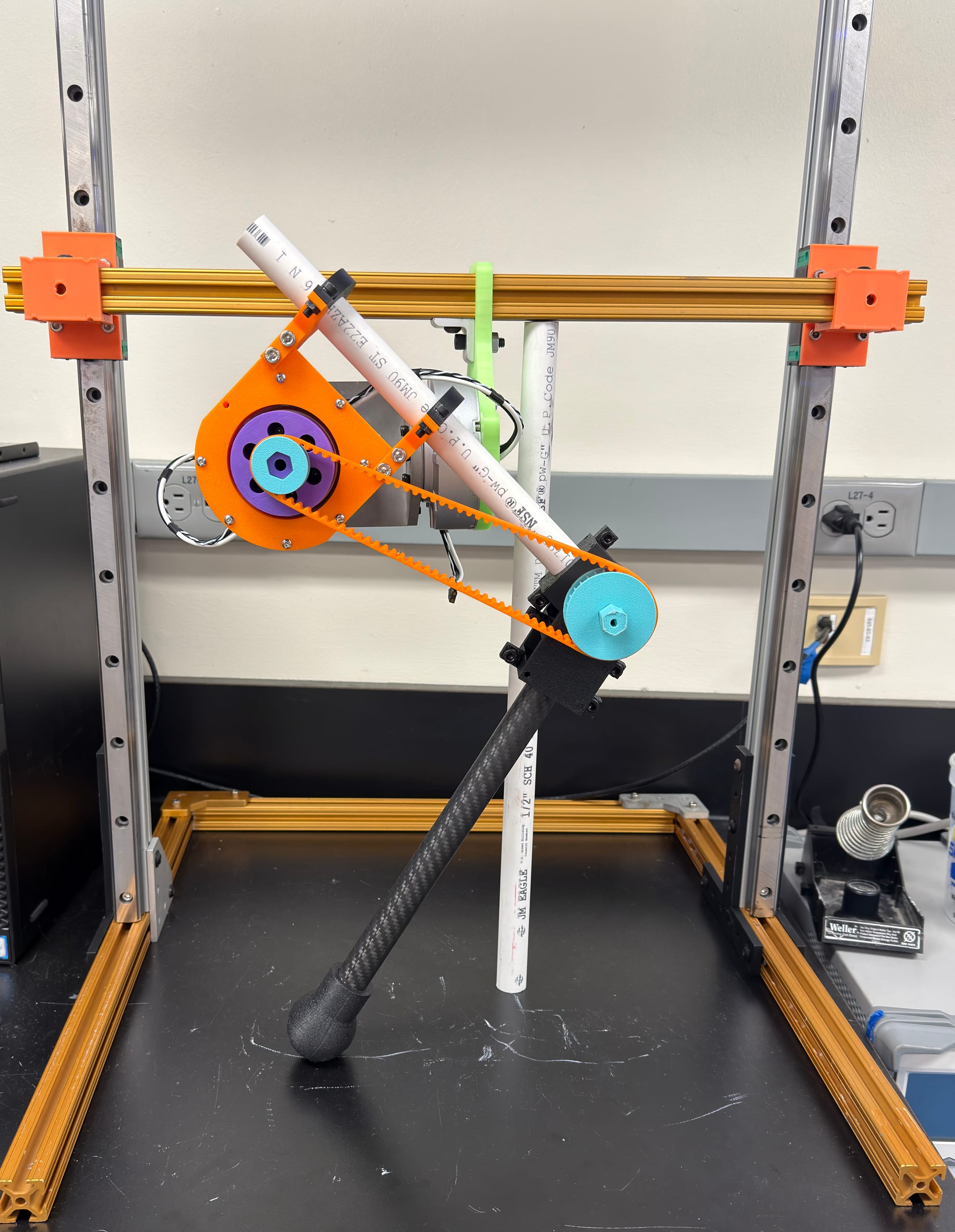 The leg test stand assembled on a linear slide.