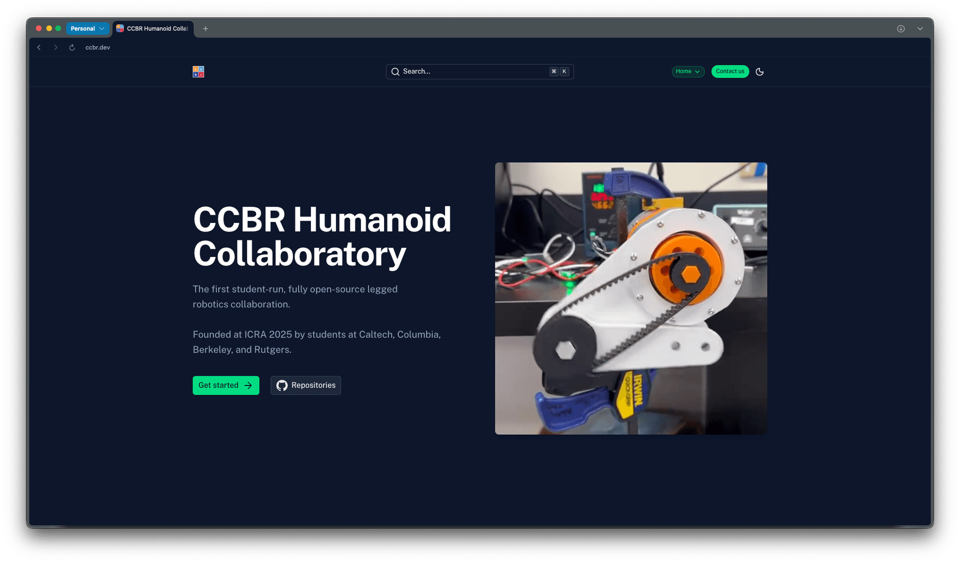The CCBR website home page.